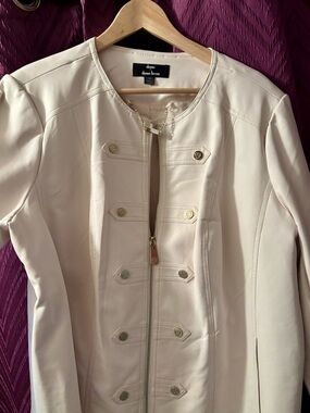 dennis basso Cream Zip-Front Leather Jacket